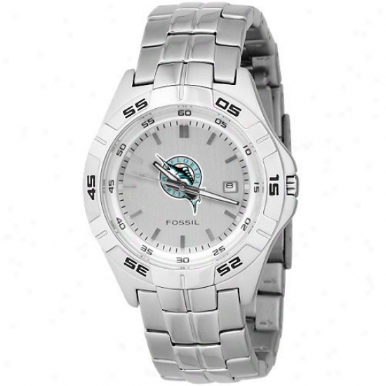 Florida Marlins Wrist Watch : Fossil Florida Marlins Men's Stainless Steel Analog Mlb Team Logo Wrist Watch