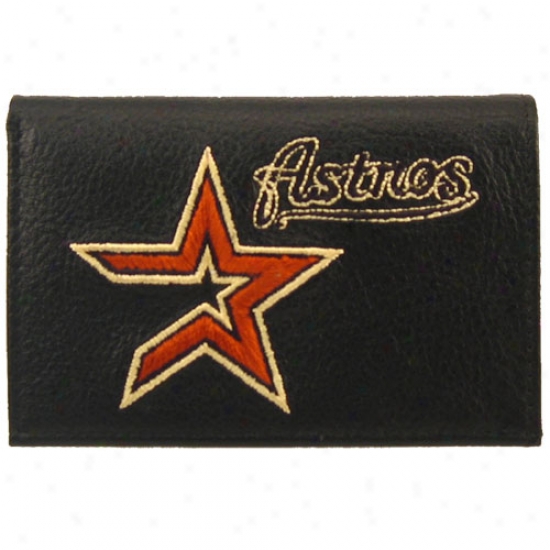 Houston As5ros Black Embroidered Leather Trifold Wallet