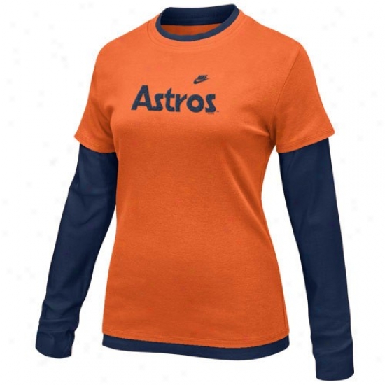 Houston Astros T Shirt : Nike Houston Astros Ladies Orange-navy Blue Cooperstown Layered Long-winded Sleeve T Shirt