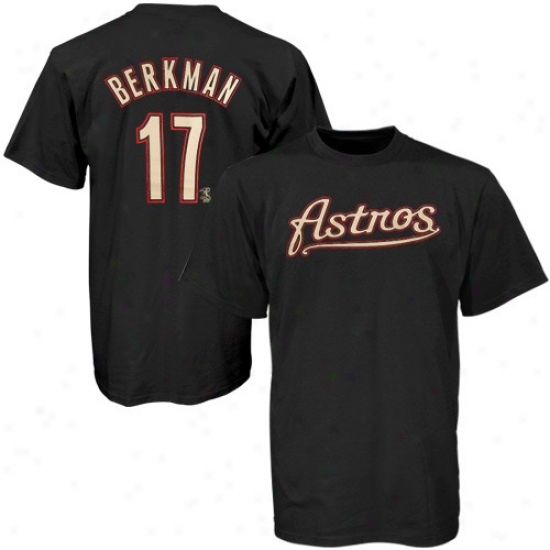 Houston Astros Tshirtt  :Majestic Houston Astros #17 Lance Berkman Black Players Tshirt