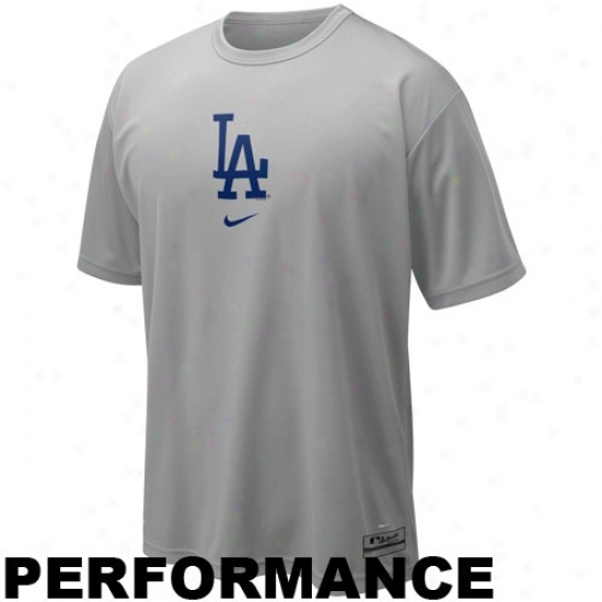 L.a. Dodgers Apparel: Nike L.a. Dodgers Gray Nikefit Logo Performance T-shitr