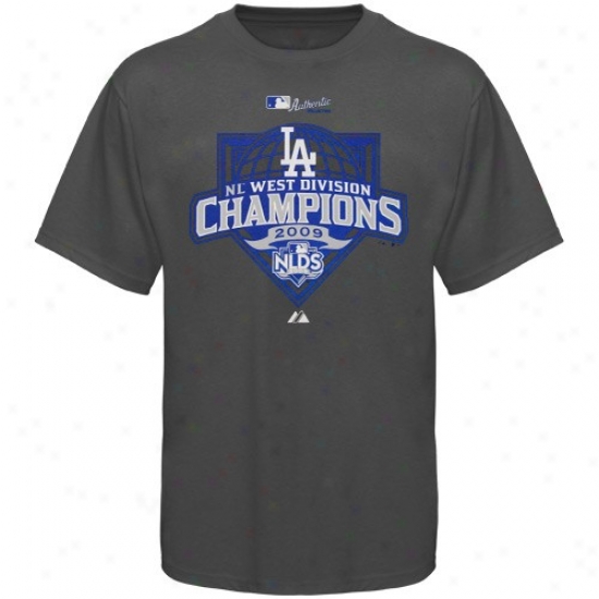 L.a. Dodgers Attire: Majestic L.a. Dodgers Youth Charcoal 2009 Nl West Division Champs T-shirt