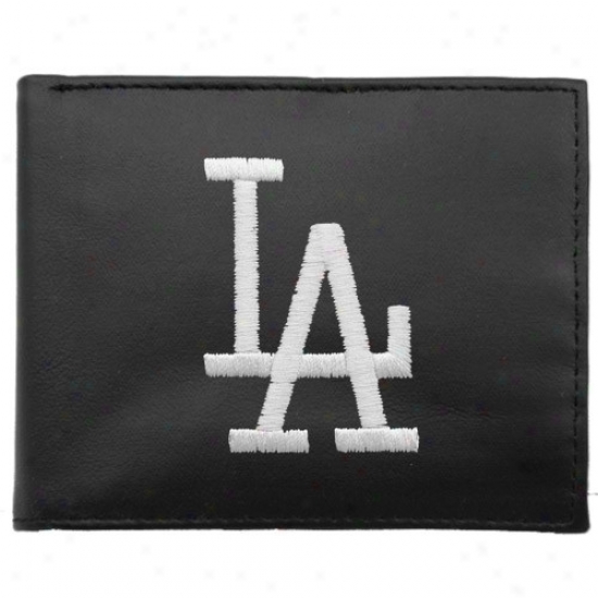 L.a. Dodgers Black Leather Embroidered Billfold Wallet