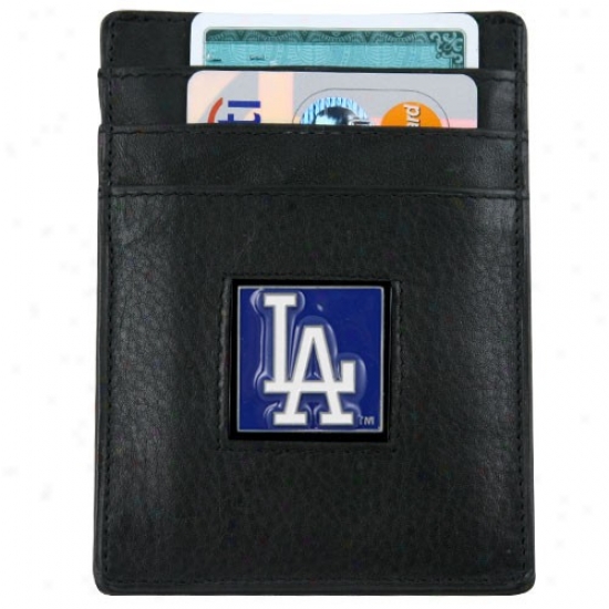 L.a. Dodgers Black Leather Money Clip And Calling Card Holder