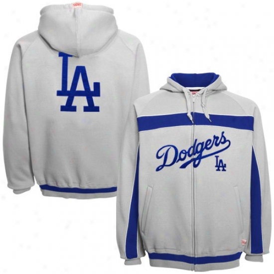 L.a. Dodgers Hoodies : L.a. Dodgers Gray Felt Applique Full Zip Hoodies
