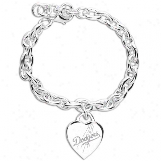 L.a. Dodgers Ladies Silver Heart Charm Bracelet