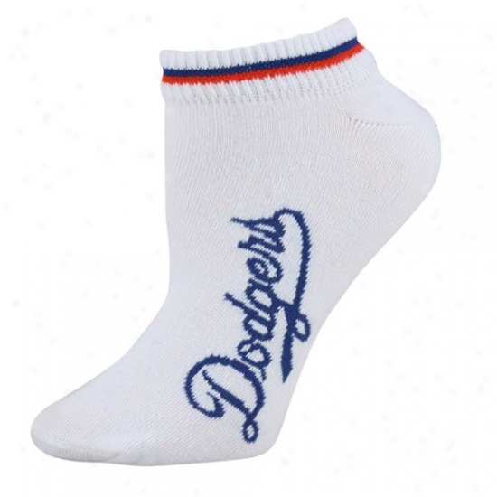 L.a. Dodgers Ladies White (529) 9-11 Pair Stripe Ankle Socks