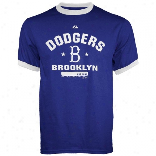 L.a. Dodgers Shirt : Majestic Brooklyn Dodgers Royal Blue Hit And Run Ringer Shirt