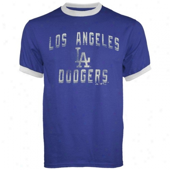 L.a. Dodgers Shirts : Majestic L.a. Dodgers Royal Blue Classic Logo Ringer Shirts