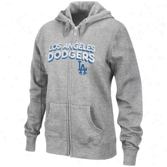 L.a. Dodgers Sweztshirt : Majestic L.a. Dodgers Ladies Ash Ijstant Replay Full Zip Sweatshirt