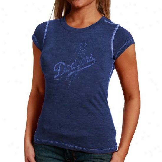L.a. Dodgers T Shirt : L.a. Dodgers Ladies Royal Azure Triblend Stitched T Shirt