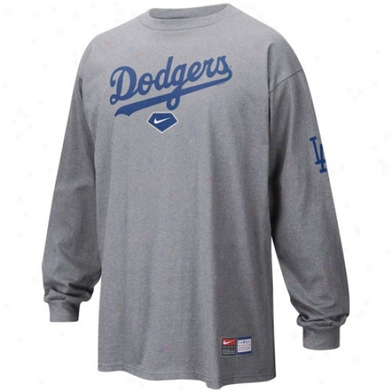 L.a. Dodgers T Shirt : Nike L.a. Dodges Ash Exercise  Long Sleeve T Shirt