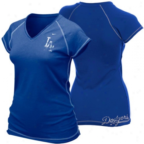 L.a. Dodgers T Shirt : Nki L.a. Dodgers Ladies Royal Blue Bases Loaded V-neck T Shirt