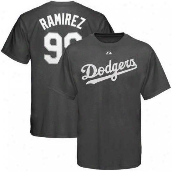 L.a. Dodgers Tees : Majestic L.a. Dodgers #99 Manny Ramirez Charcoal Player Tees