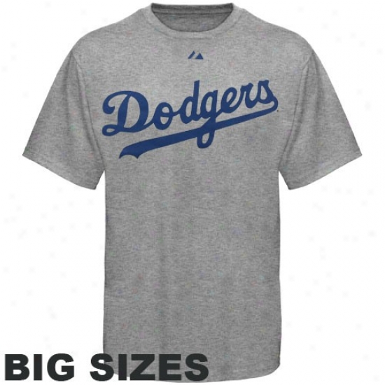 L.a. Dodgers Tees : Majestic L.a. Dodgers Ash Wordmark Big Sizes Tees