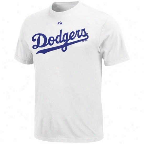 L.a. Dodgers Tees : Majestic L.a. Dodgers White Wordmark Tees