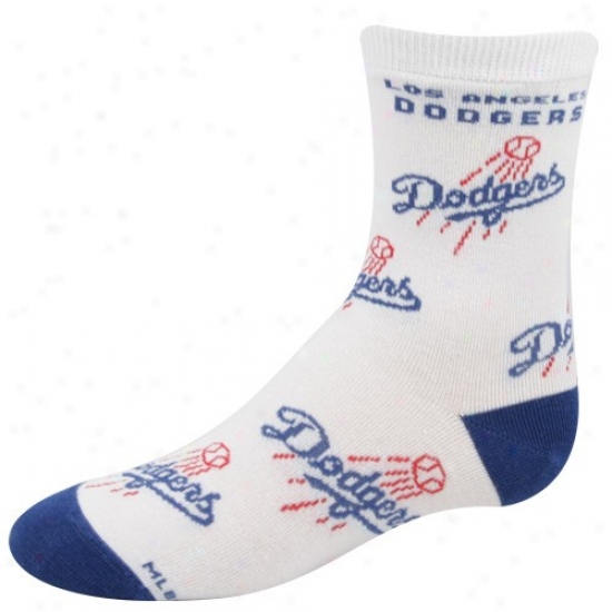 L.a. Dodgers Toddler Whtie 4-6 (903) Team Logo Socks
