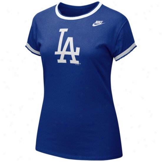 L.a. Dodgers Tshirts : Nike L.a. Dodgers Ladies Royal Blue Cooperstown Ringer Tissue Tshirts