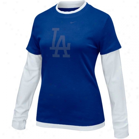 L.a. Dodgers Tshirts : Nike L.a. Dodgers Ladies Royal Blue-white Double Layer Team Logo Long Sleeve Tshirts