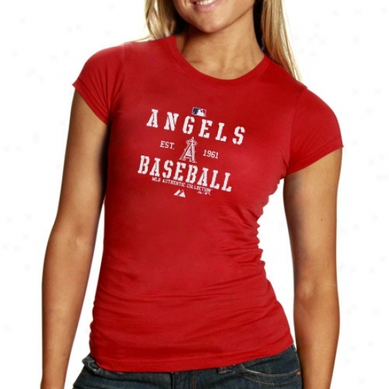 Los Angeles Angels Of Anaheim Apparel: Majestic Los Angeles Angels Of Anaheim Ladies Red Ac Classic -Tshirt
