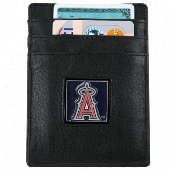 Los Angeles Angels Of Anaheim Blaxk Leather Money Clip And Business Card Holder