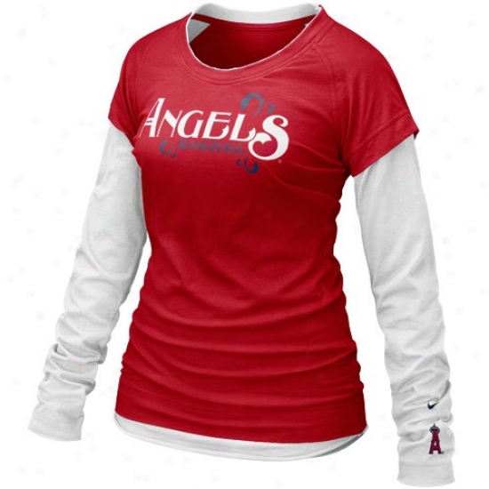 Los Angeles Angels Of Anaheim Shirt : Nike Los Angeles Angels Of Anaheim Ladies Red-whife Who's MyT eam Double Layer Long Sleeve Shirt