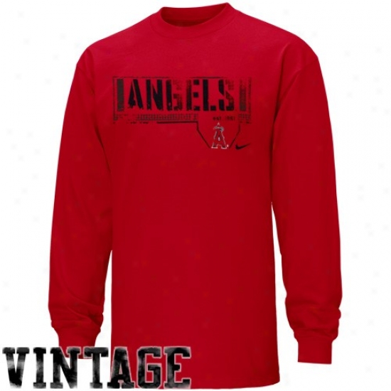 Los Angeles Angels Of Anaheim T-shirt : Nike Los Angeles Angels Of Anaheim Red Looping Liner Long Sleeve Vintage T-shirt