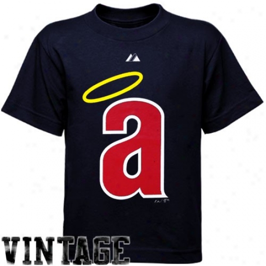 Los Angeoes Angels Of Anaheim Tees : Majestic Los Angeles Angels Of Anahei mYouth Navy Blue Cooperstown Official Logo Tees