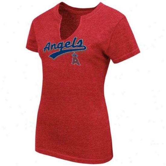 Los Angeles Angels Of Anaheim Tshirts : August Los Angeles Angels Of Aaheim Ladies Red Charm Fashion Heathered V-neck Top