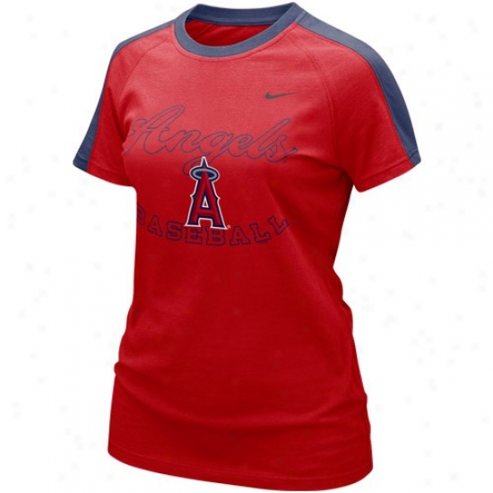 Los Angeles Angels Of Anaheim Tshi5ts : Niike Los Angeles Angels Of Anaheim Ladies Red Centerfield Tshirts