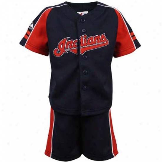 Splendid Cleveland Indians Toddler Navy Blue Full Button Jersey & Shorts Uniform Set