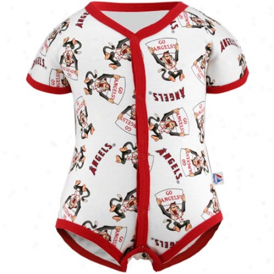 Majestic Los Angeles Angels Of Anaheim Babe White Mascot Print Full Button Creeper
