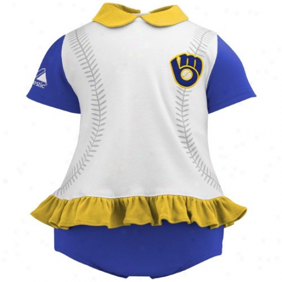 Majestic Milwaukee Brewers Infant Girls White-royal Blue Top & Bloomers Set