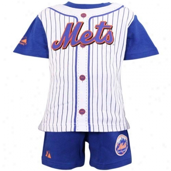 Majestic New York Mets Toddler Royal Blue Pinstripe 2-piece Uniform Short Set