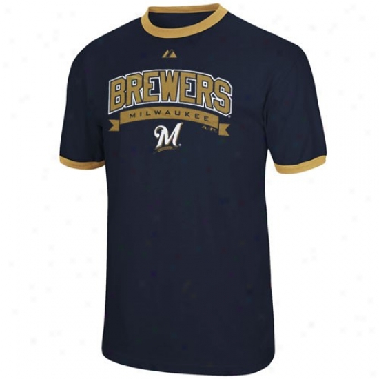 Milwaukee Brewers A;parel: Majestic Milwaukee Brewers Navy Blue Clsasic Club Ringer T-shirt