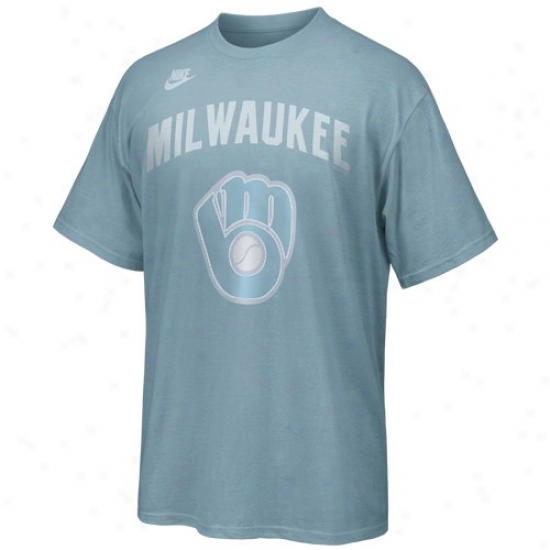 Milwaukee Brewers Apparel: Nike Milwaukee Brewers Light Blue Cooperstown Discharged T-shirt