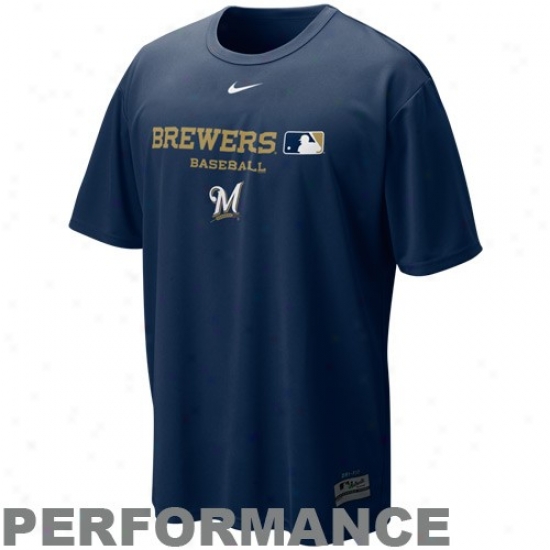 Milwaukee Brewers Attir3: Nike Milwaukee Brewers Navy Blue Nikefit Team Issue Performance T-shirt