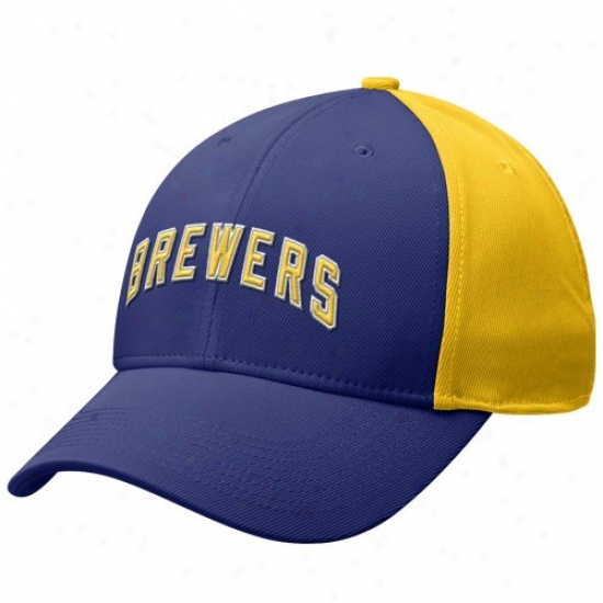 Milwaukee Brewers Gear: Nike Milwaukee Brewers Royal Blue-gold Cooperstown 2-tone Swoosh Flex Hat