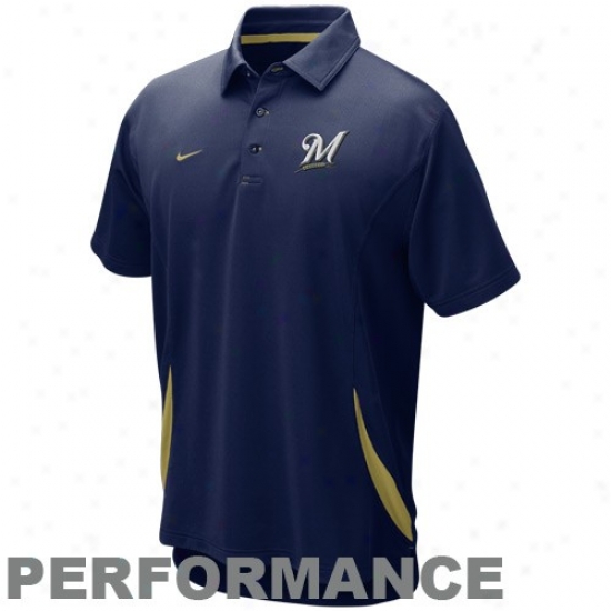 Milwaukee Brewers Golf Shirts : Nike Milwaukee Brewers Navy Blue Mlb Dri-fit Performance Golf Shirts