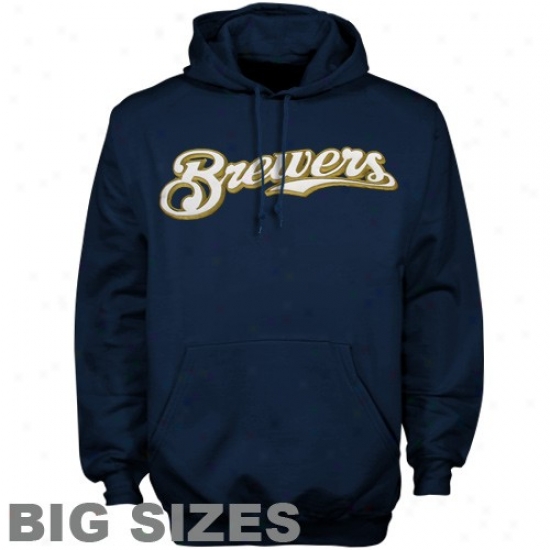 Milwaukee Brewers Hoody : Majestic Milwaukee Brewers Navy Blue Classic Big Sizes Pullover Hoody
