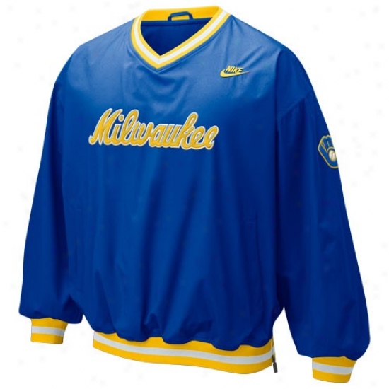 Milwaukee Brewers Jackets : Nike Milwaukee Brewers Noble Blue Beanball Windshirt