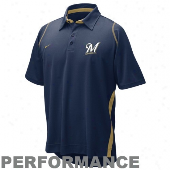 Milwaukee Brewers Polos : Nike Milwaukee Brewers Navy Blue Dri-fit Performance Polos
