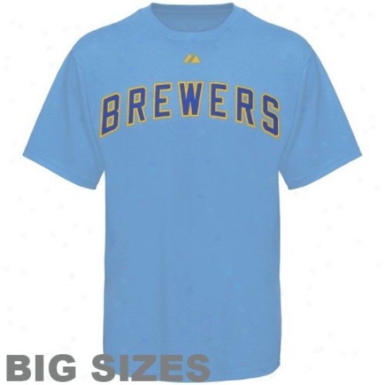 Milwaukee Brewers Shirt : Majestic Milwaukee Brewers Light Blue eTam Logo Big Sizes Shirt