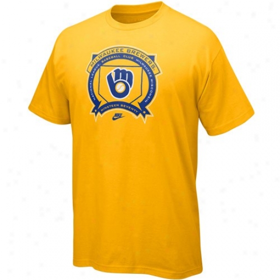 Milwaukee Brewers Shirt : Nike Milwaukee Brewesr Gold Cooperstown Hey Batta Batta Shirt