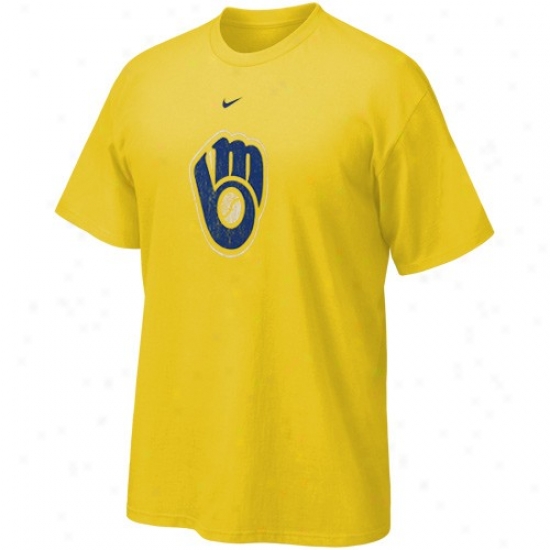 Milwaukee Brewers Shirt : Nike Milwaukee Brewers Youth Gold Coopetstown Logo Shirt