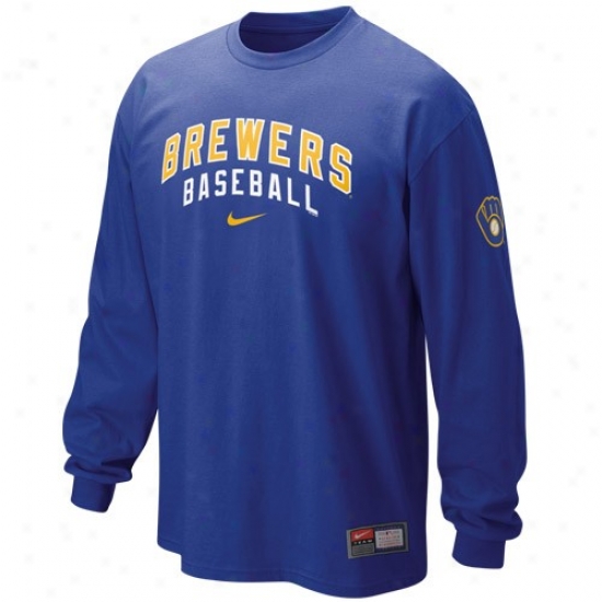 Milwaukee Brewers Shirt : Nike Milwaukee Brewers Royal Blue Mlb Practice Long Sleeve Shirt