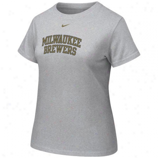 Milwaukee Brewers Shirts : Nike Milwaukee Brewers Ladies Ash Arch Company Shirts