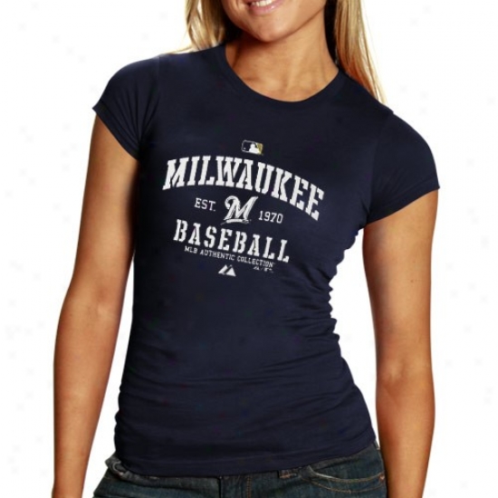 Milwaukee Brewers T-shirt : Elevated Milwaukee Brewers Ladies Navy Blue Ac Classic T-shirt