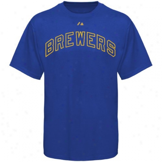 Milwaukee Brewers T Shirt : Majestic Milwaukee Brewers Royal Blue Wordmarrk T Shirt