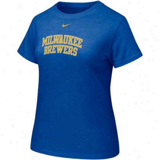 Milwaukee Brewera T-shirt : Nike Milwaukee Brewers Ladies Royal Blue Arch Lettering Crew T-shirt
